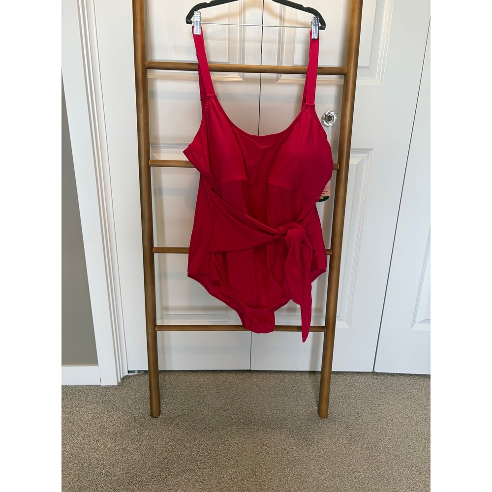 Shapermint Essentials Tie Belt One-Piece Swimsuit Pink Red 4XL #81010 NWT
